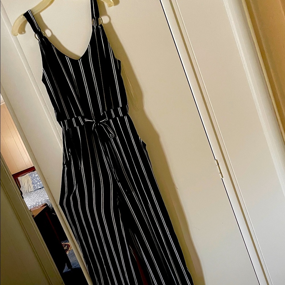 Elegant Black and White Striped Jumpsuit